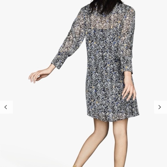 Reiss Charlotte Silk Dress Multicolor Burnout Ditsy Print Long Sleeve with Slip - Picture 8 of 14